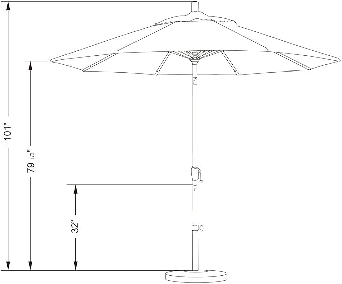 California Umbrella 9' Round Aluminum Market Umbrella, Crank Lift, Push Button Tilt, Bronze Pole