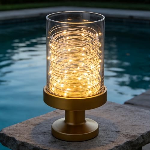 6" Wide Glass Hurricane Candle Holders and Glass Vase with Metal Base in Antique Brass, Handmade and Sturdy Glass, Pillars, Flower Arrangement, Centerpiece, Dining Table, Console Table, Mantel - Image 5