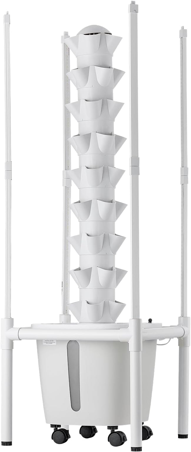 VEVOR Hydroponic Tower, 45 Pods 9 Tiers Hydroponics Growing System Kit with LED Grow Light, App Control & Casters, Vertical Home Garden with 20L Water Tank & Pump for Indoor Herbs, Fruits, Vegetables