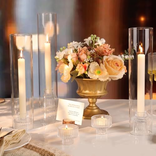 NITIME 9 Set Hurricane Glass Candle Holders for Taper Candles, Candlestick Holders with Windproof Glass Tubes(11.8"/12.6"/13.8" H), Taper Candle Holders for Table Centerpieces, Wedding, Party Decor - Image 6