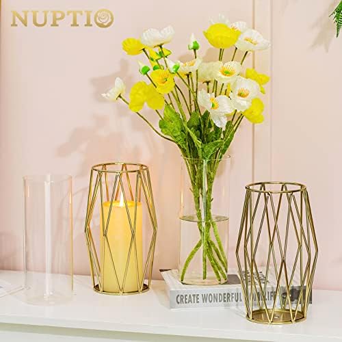 NUPTIO Gold Geometric Hurricane Glass Candle Holders, Set of 2 - Image 6