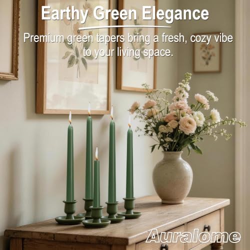 Green Taper Candles - 12 Pack 10 Inch Green Candlesticks for Christmas Dripless Unscented Wax Long Burning Tall Tapered Candle Sticks for Spring Home Decor Table Dinner Holidays Wedding - Image 7
