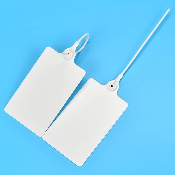 100 Plastic Shipping Tags - Waterproof, Writable Labels for Security, Storage, Hanging - With Marker Pen (White)