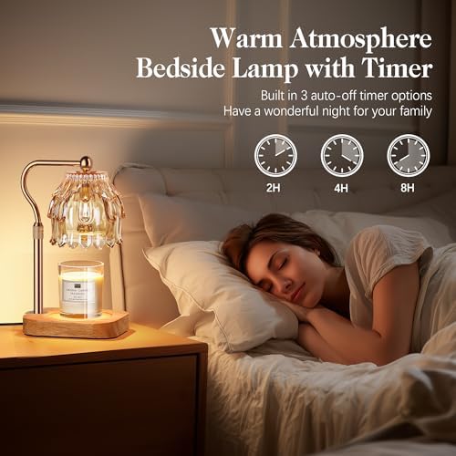 Candle Warmer Lamp with Timer Dimmer, Modern Wax Warmer for Scented Wax Jar Candle Warmer with 2 Bulbs, Adjustable Height Glass Lamp for Gifts for Women, Home Decor, Gold Amber - Image 6