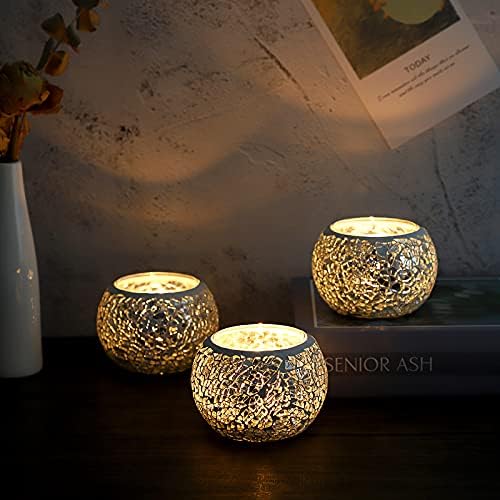 OwnMy 3PCS Mosaic Glass Tea Light Holders Round Bowl Votive Candle Holders - Image 7