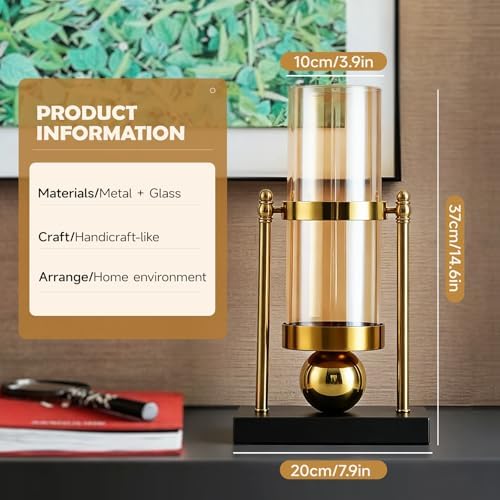 taotanra- Glass Vase Candle Holder Decor Gold Metal Frame with Black Base, Decorative Vase for Living Room & Dining Table - Image 7