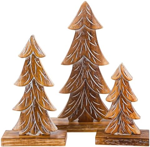 Cinnvoice 3 Set Handmade Carved Wooden Christmas Trees Tabletop Rustic - Image 6