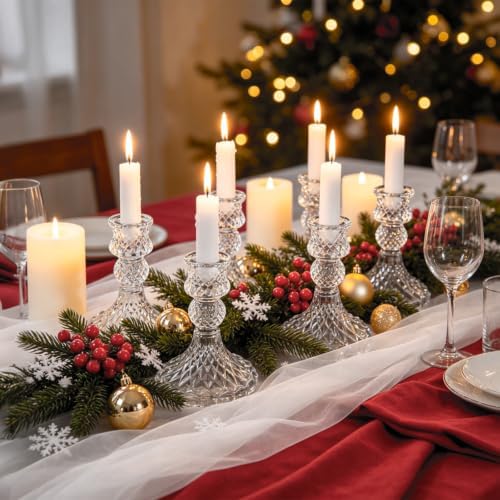 6 Pack Glass Taper Candlestick Holders, Clear Candlestick Holders, 4" H Crystal Candle Holders Decorative Candle Stand Centerpiece for Wedding, Festival, Dinning Party Table Decor - Image 7