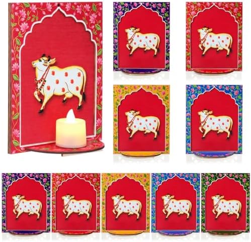 DoubleFill 10pcs Diwali Wooden Candle Holders for Wall Decor, Cow - Image 7
