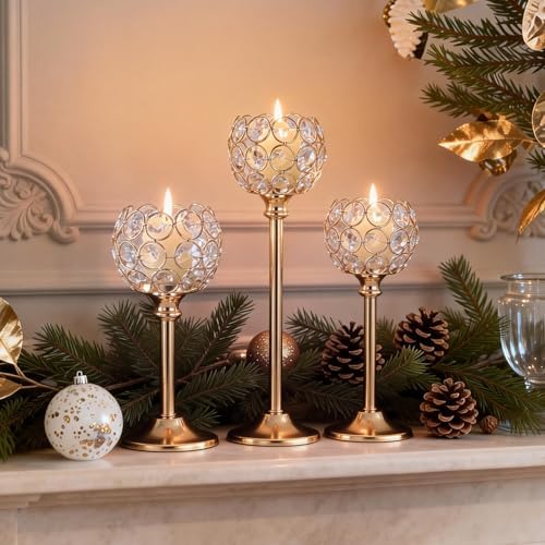 Gold Crystal Candle Holders Candlestick Holders - 2 Sets Tall Bling Bowl Candelabra Centerpieces for Dining Table, Wedding, Party & Fireplace Mantel Decor,6Pcs - Image 6