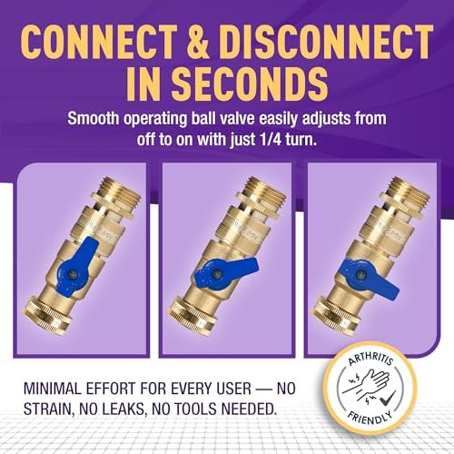 Garden Hose Quick Connect Fittings with Ball Valve. ¾ Inch GHT Solid Brass. - Image 6
