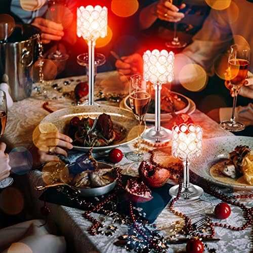 Mumufy 12 Pieces Crystal Candle Holders Set 3 Sizes Tall Crystal Wedding Candlestick Holders Pillar Candelabra Stand for Table Centerpieces for Christmas Party Wedding Dining Decoration (Silver) - Image 6