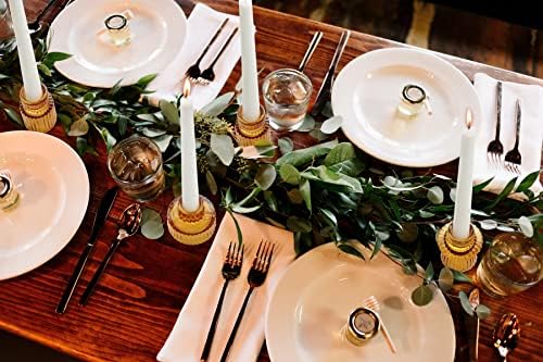 Vixdonos Taper Glass Candlestick Holders Tealight Candle Holders for Table Centerpieces, Wedding Decor and Dinner Party (3 Pcs, Amber) - Image 6