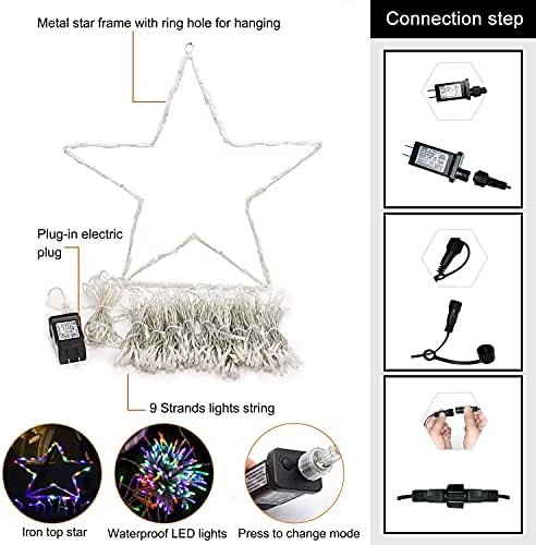 Outdoor Christmas Decorations Star String Lights, 320 LED 11.5 ft Waterfall Tree Lights with 8 Lighting Modes Christmas Star Lights for Indoor Outdoor Yard Home Festival Party Xmas New Year Decor - Image 7