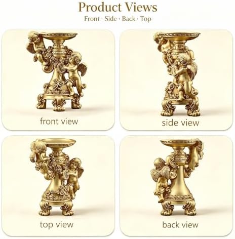 Vintage Angel Candle Holder Figurine Resin Golden Decor Holiday Home Gifts - Image 6