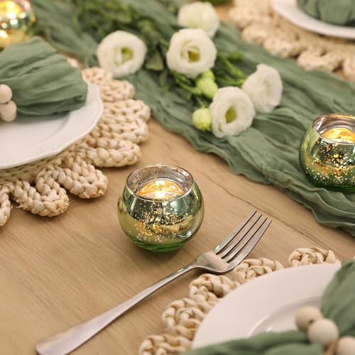 Volens 24PCS Green Votive Candle Holder Bulk, Round Mercury Glass Votives - Image 6