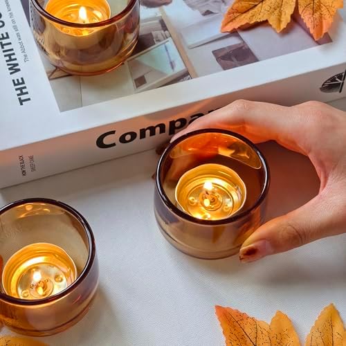 Gurfuy Glass Votive Candle Holders 6 Set - Tealight Candle Holder for Festival Wedding Propose Parties Holiday Table Centerpiece Shelf Decoration Fall Home Decor Amber - Image 7