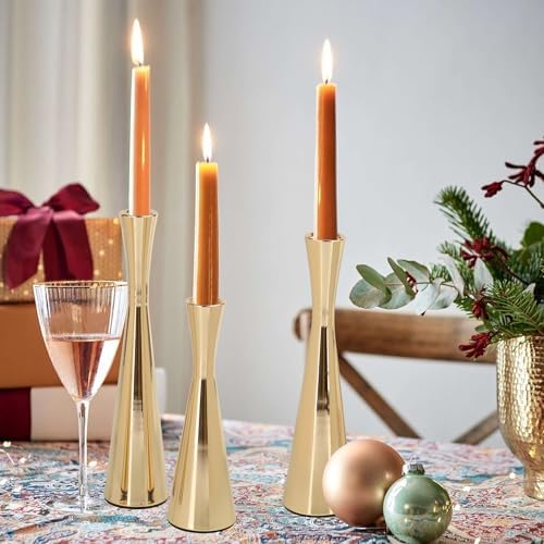 Vixdonos Light Gold Taper Candle Holders Metal Candlestick Holders Set of 3 Table Mantel Decorative Candle Stand for Dinning,Party,Wedding,Home Decor(Light Gold) - Image 6