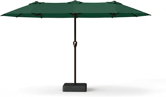 15FT Large Patio Umbrella with Base Included, Double Sided Outdoor Market Umbrella with Flexible Fiberglass Ribs, UV-Blocking Extra Large Umbrella for Garden, Pool, Deck, Forest Green