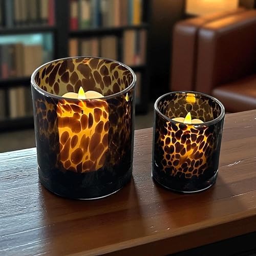 Hapton House Tortoise Shell Glass Candle Holder - Votive and Tealight Candle Holder - Leopard Print - Cheetah Print - Animal Print - Tortoiseshell - Candle Jar - Wedding - Holiday Decor - Medium - Image 4