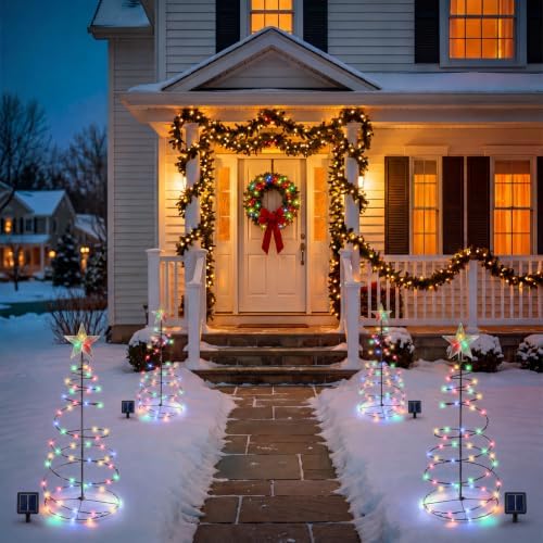 2 Pack 29 In Spiral Solar Christmas Tree Lights Outdoor Decoration - Image 7