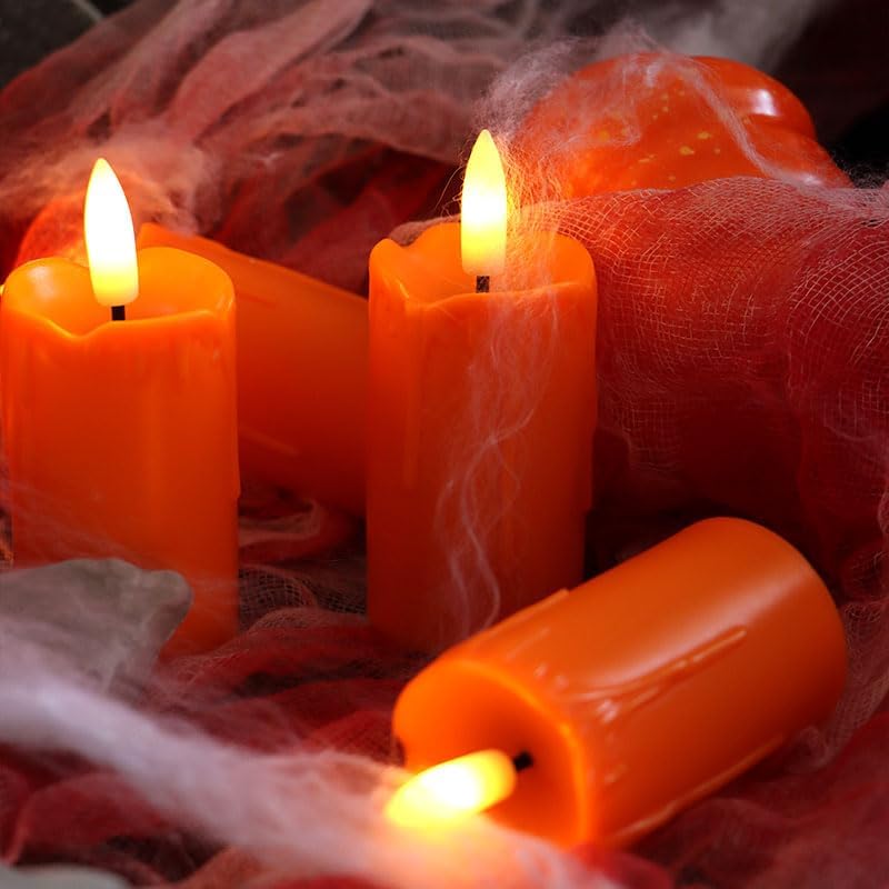 6PCS Flameless Votive Candles with Timer Battery Operated Orange - Image 7