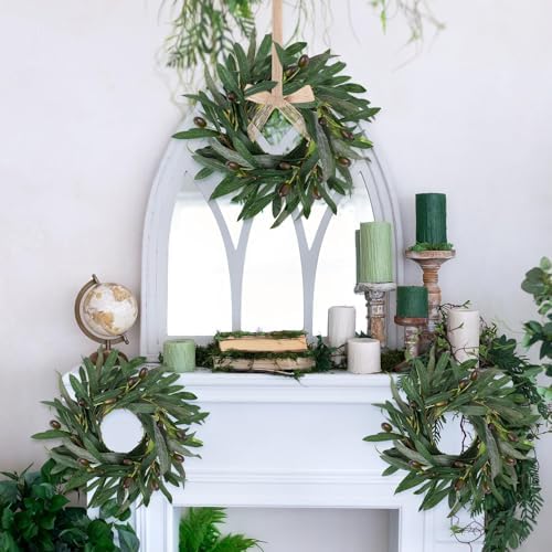 8 Pcs Summer Olive Candle Rings Wreaths Artificial Greenery Wreath with Olive Leaves Spring Summer Wreath for Pillars Farmhouse Festival Kitchen Cabinet Celebrations Tabletop Decoration - Image 6