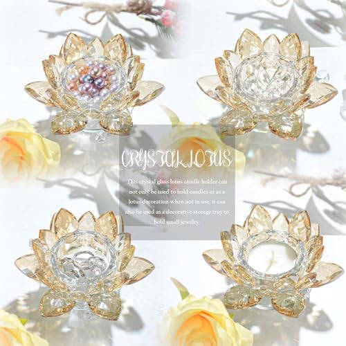 Crystal Lotus Flower Tealight Candle Holders/Glass Tea Light Candlestick Decor Decoration for Christmas Home Wedding Party… (Gold 1pc) - Image 6