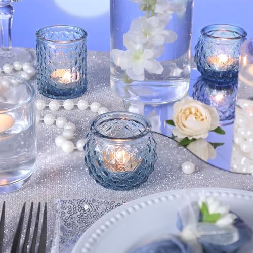 DARJEN Blue Votive Candle Holders Set of 36- Round Candle Holders Bulk, Glass Candle Holder for Wedding Home Decoration, Tea Lights Candle Holders for Wedding Shower, Party & Gift - Image 6