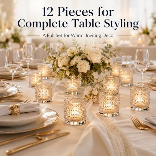 12 Pack Clear Votive Candle Holders,Glass Tea Light Candle Holder - Image 6