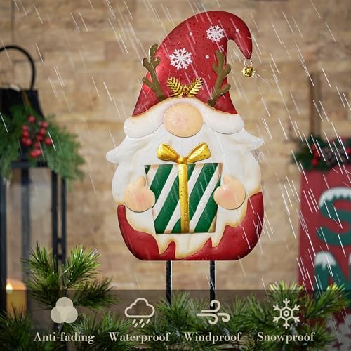 TERESA'S COLLECTIONS Christmas Gnome Outdoor Metal Red White Santa Decor - Image 6