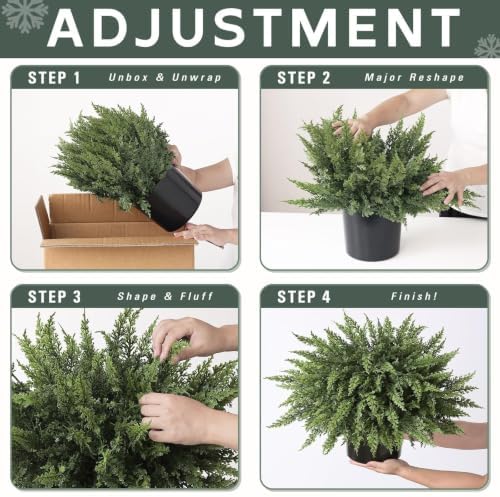 2Pcs Artificial Cedar Potted Plant Christmas Greenery for Front Porch Decor - Image 6
