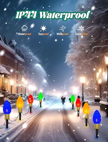 C9 Christmas Pathway Stake Lights, 7Ft String Lights with 4 Jumbo C9 Multicolor LED Bulbs, Stake, Christmas Decorations for Outdoor Garden Walkway - Image 7