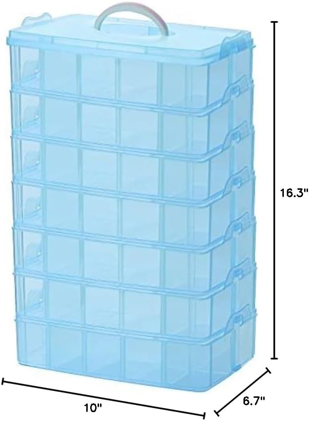 Sooyee 7 Layers Stackable Storage Container, 70 Adjustable Compartments Stackable Storage Container for Kids Toys, Art Crafts, Jewelry, Supplies, Mini Case & Letter Sticker Included,Blue