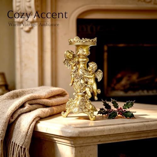 Gold Cherub Candle Holder Resin Angel Sculpture Tabletop Decor Gift - Image 6
