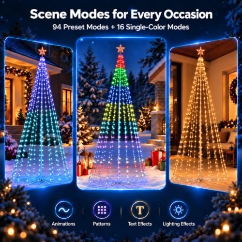 12FT Outdoor Christmas Cone Tree, 832 LEDs, App and Remote Control - Image 6