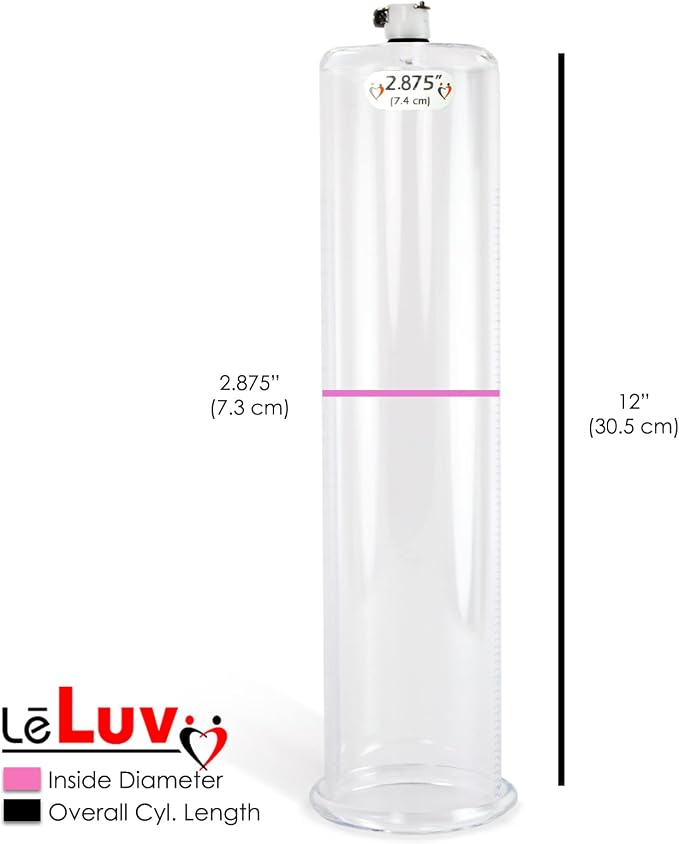 LeLuv Vibrating Penis Pump Maxi Red Handle + Protected Gauge - Bundle with Clear Hose - 12 inch Length x 2.875 inch Diameter Cylinder