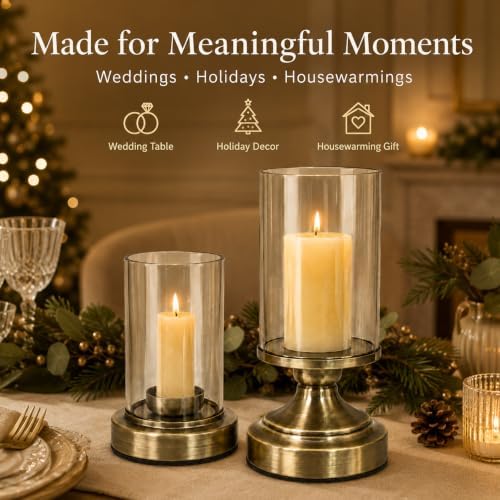 Glass Hurricane Candle Holders Set of 2 for Taper and Pillar Candles - Image 7