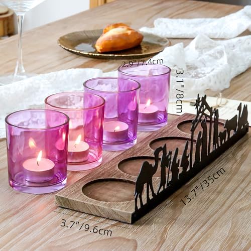 Advent Votive Candle Holder Set, Includes 1 Candle Tray & 4 Candle Holders Christmas Advent Table Centerpiece Decorations Indoor - Image 6