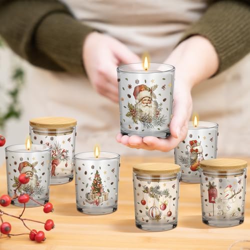 Ziliny 12 Pack Christmas Glass Candle Jar with Lid, 7 oz Retro Empty Jar - Image 6