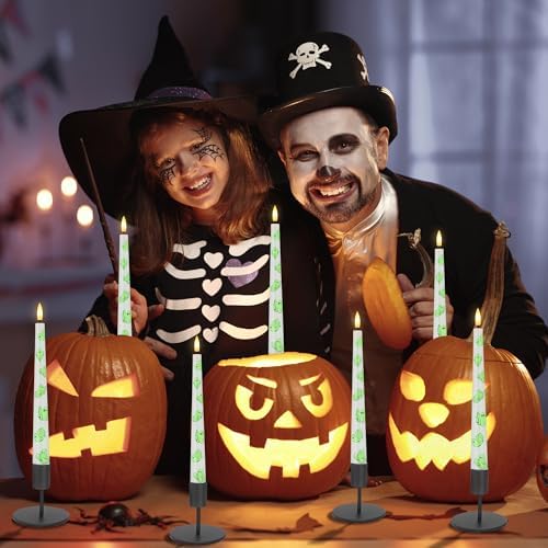 Halloween Flameless Taper Candles with Ghosts, 9.6" Battery Operated Candle - Image 7