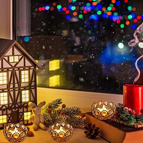 Potchen 30 Pcs Tea Light Candle Holders - Crystal Votive Candle Holders Tealight Jewel Bowl Stands Decorative Centerpiece for Wedding Party Home Table Decor (Gold) - Image 6