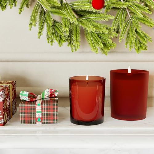 SHOWIN 10 OZ Thick Candle Jars for Making Candles 15 Pcs, Empty Jars with Wood Lids for Candle Making, Sample Container, Frosted Red - Image 6