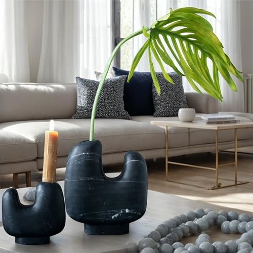 Bloomingville Marble Organic Shaped Footed Vase, Black - Image 6