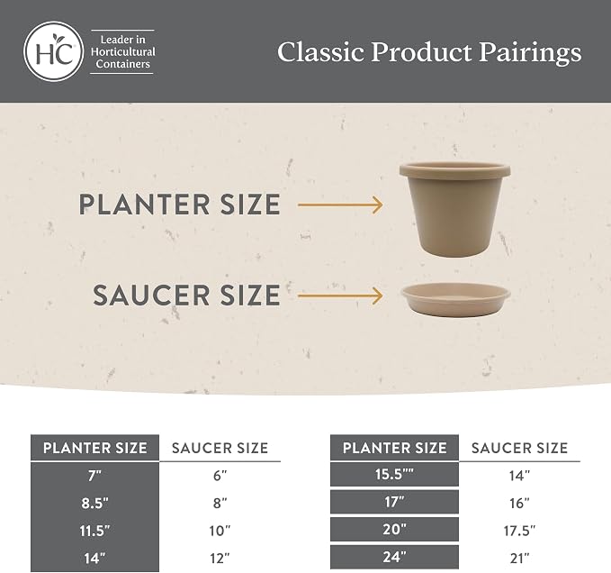 The HC Companies Classic Round Plastic Plant Pot w/Rolled Rim - Lightweight & UV Resistant Flower Pot for Herbs & More - Outdoor & Indoor Plant Pots w/Drainage (11.5 inch Warm Gray, Pack of 1)