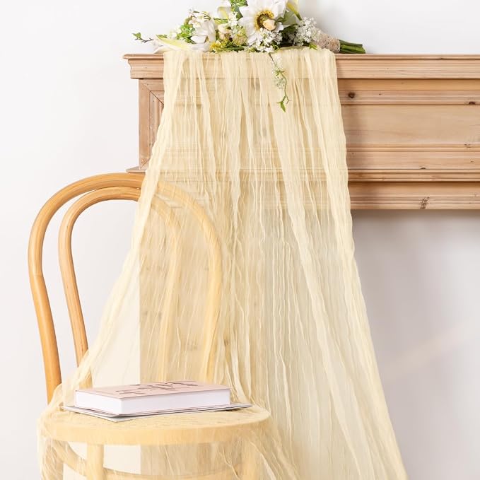 Socomi Beige Cheesecloth Table Runner Tulle Gauze Cheese clothBoho Rustic 120 inch 10FT Runner for Wedding Party Baby Shower Birthday Holiday Decorations 1pc