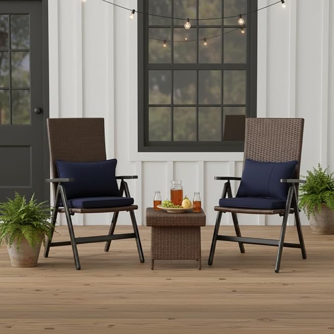 Sunbrella 18" x 18" Dining Chair Pad Cushion with Corded Edge, Soft Fiber Batting Insert, Removable Reversible Cover & Ties - Canvas Navy