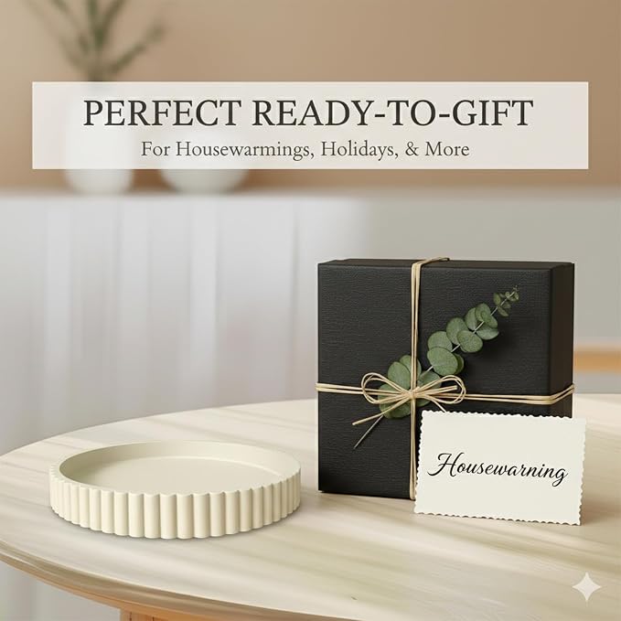 13" Round Concrete Decorative Centerpiece Tray for Coffee Table Cream | Modern minimalist centerpiece tray for coffee table, living room, dining & office storage display, sturdy tabletop home decor