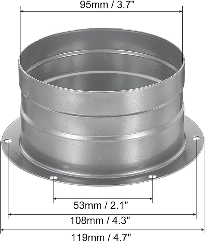 Metal Duct Connector Flange Galvanized Exhaust Hose Flange for Heating Cooling Ventilation System (Gray/4inch)
