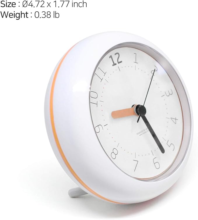 mooas Silent Waterproof Clock (Orange), 3 Types, Bathroom, Shower, Indoor Outdoor, Hanging, Kitchen, 5 x 2 inches, Battery Operated